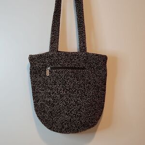 The Sak Knit Crochet Handbag Purse Shoulder Bag 2 Strap Brown/Tan EUC NICE!!